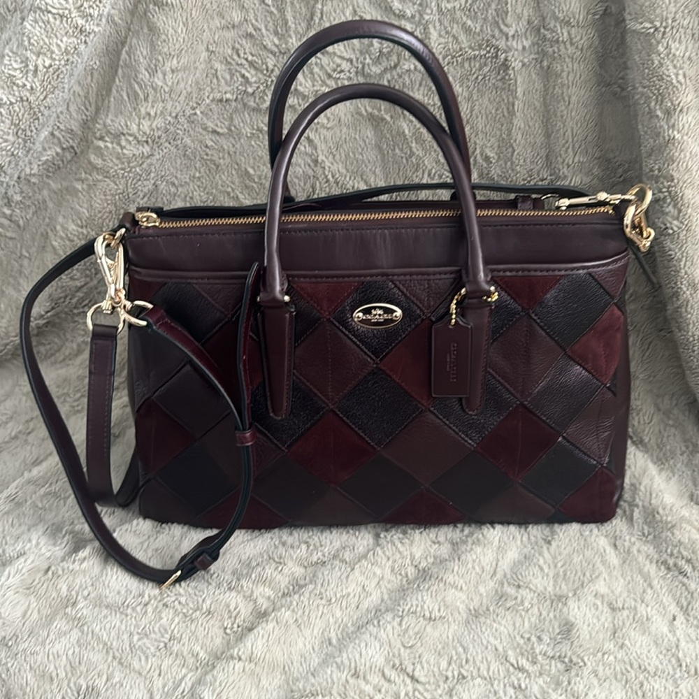 Coach MORGAN PATCHWORK leather Double strap handbag Burgundy/Wine